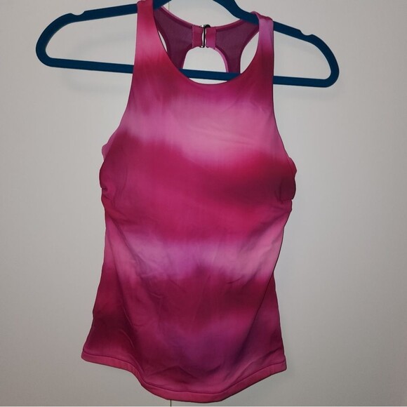 Athleta Maldives High NeckTankini - 34 B/C Surf Blur Fuchsia Swim Support Barbie - Picture 1 of 9
